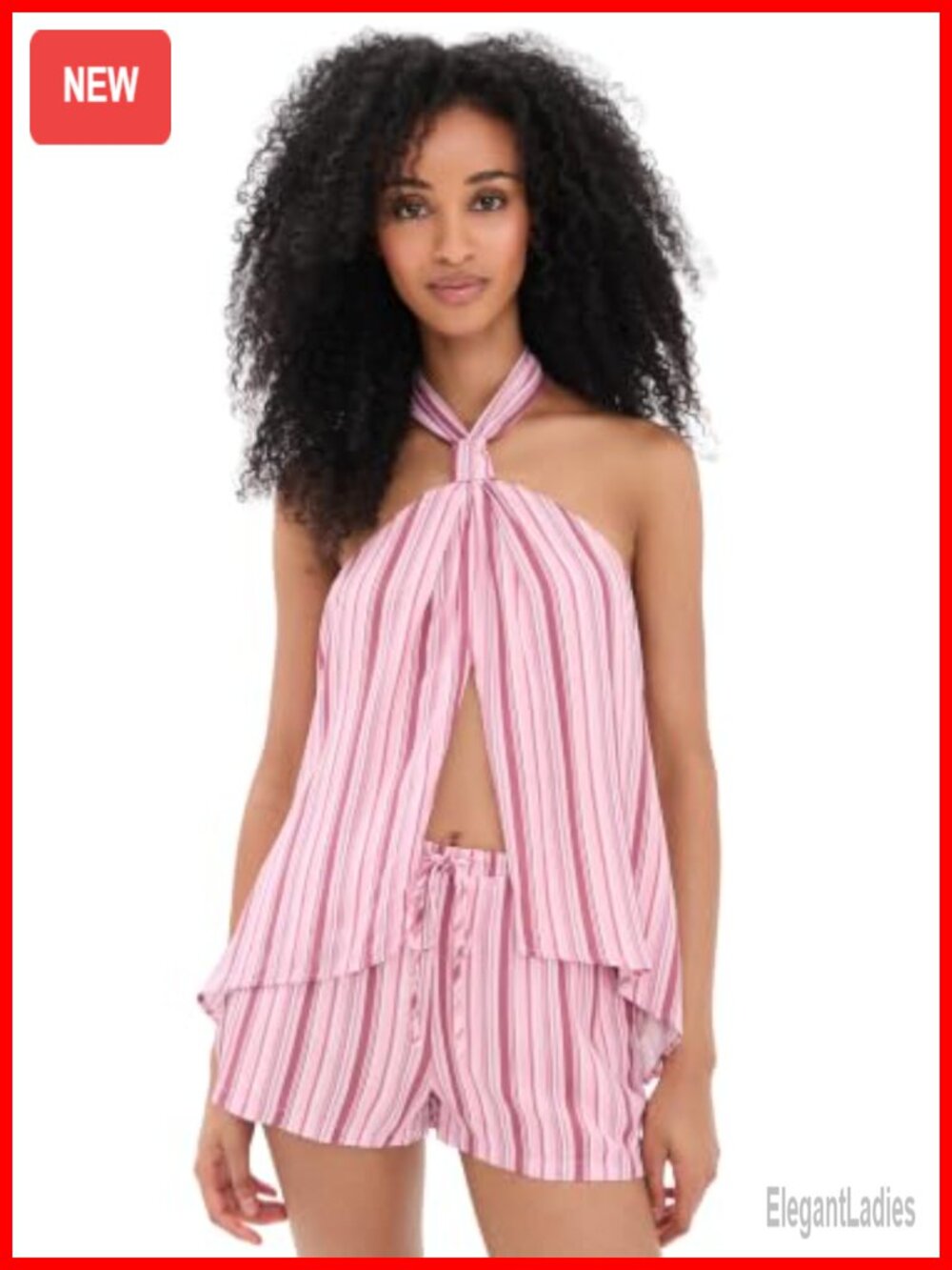 Seven Wonders Halter Tank Top Knotted Front Split Sleeveless